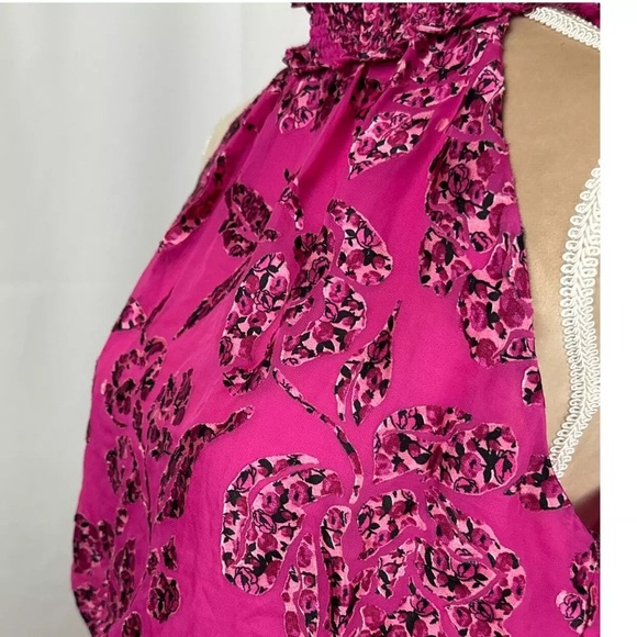 NWT Merien Hall sz 14 Pink Pattern Smocked Waist Sleeveless Halter Dress NEW - Picture 6 of 17